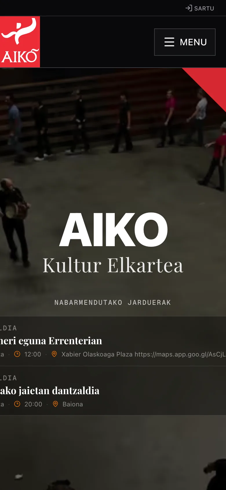 AIKO Taldea: vista principal adaptada a móvil