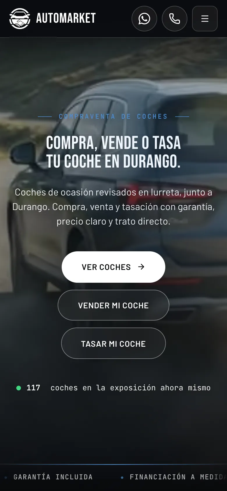 Automarket Durango: vista principal adaptada a móvil