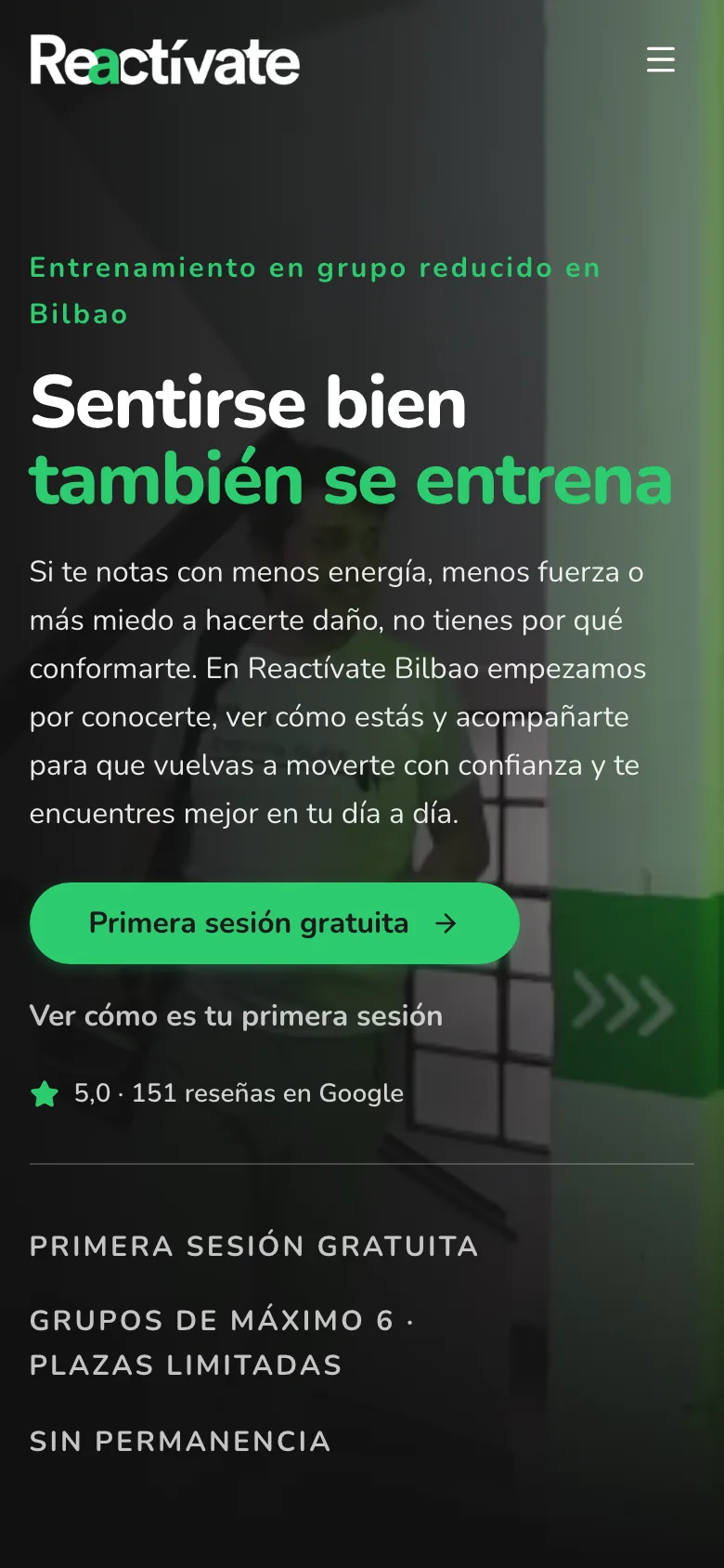 Reactívate Bilbao: vista principal adaptada a móvil
