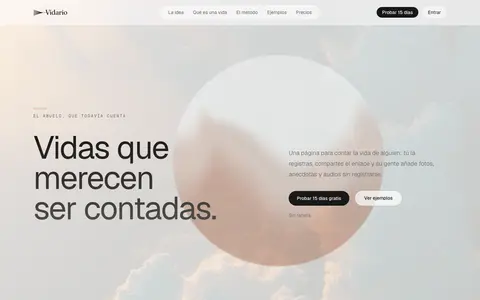 Vidario: vista principal en escritorio